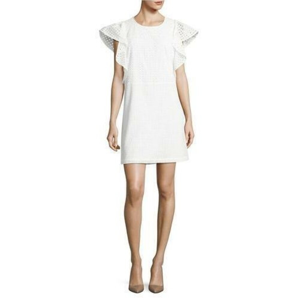 Mika & Gali  Women's Dress Calista White Eyelet Ruffle-Sleeve Dress Size Medium